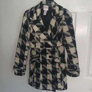 Candie's Black and Cream Checkered Pea Coat